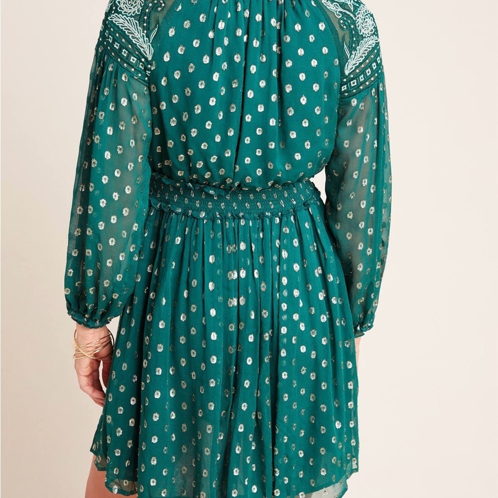 Ranna Gill Anthropologie Hazel Embroidered Tunic Sz M Long Slv Peasant Smocked - Picture 2 of 15
